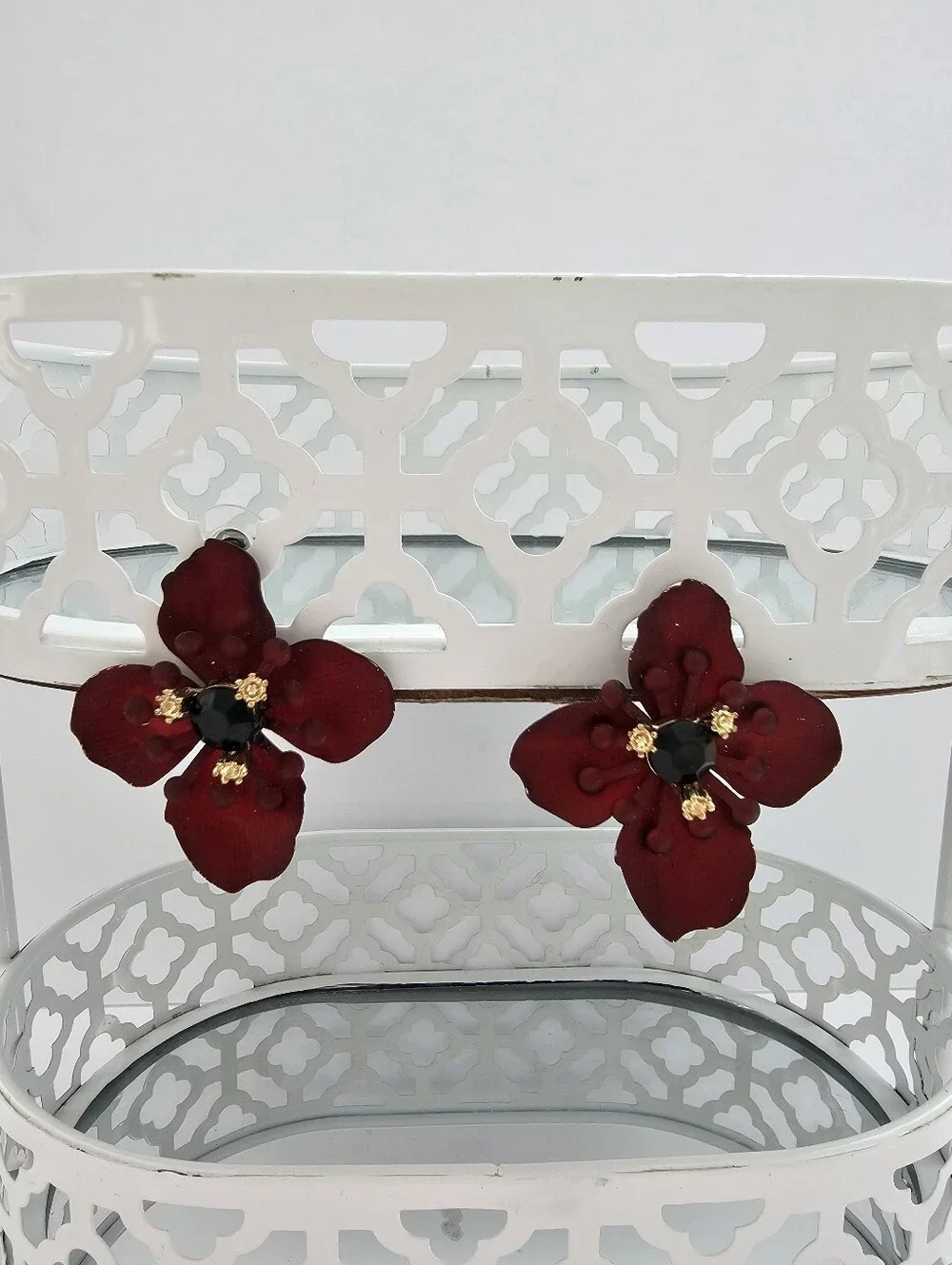 H&M Red Flower Large Metal Pierced Earrings